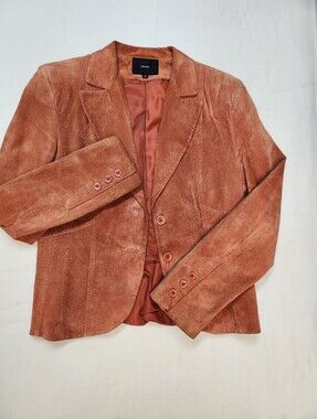 identify Rust Orange Size 8 Suede Blazer - Tailored Notch Lapel